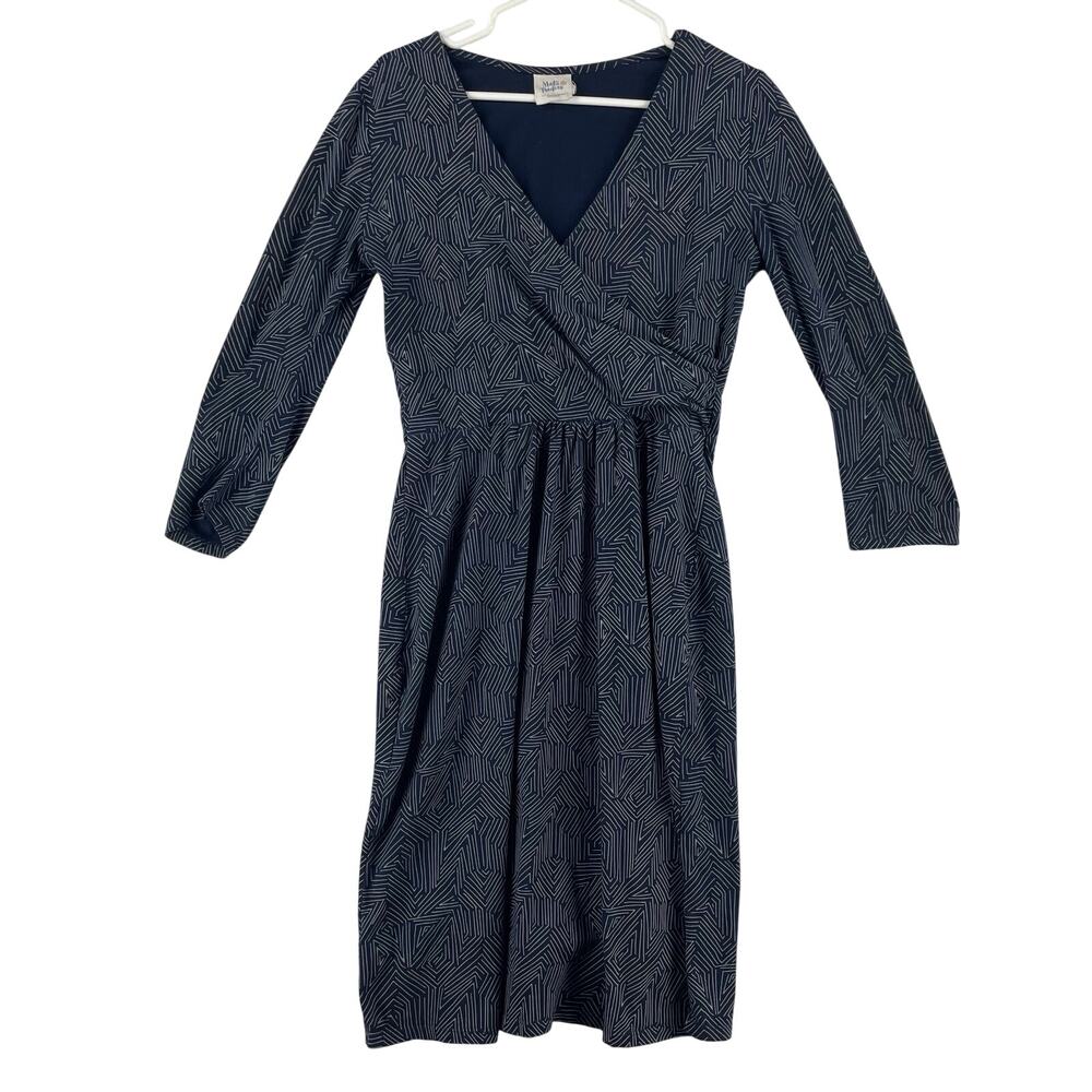 Mata Traders Womens Callie Wrap Dress SZ M Navy Tree Rings Geometric Long Sleeve
